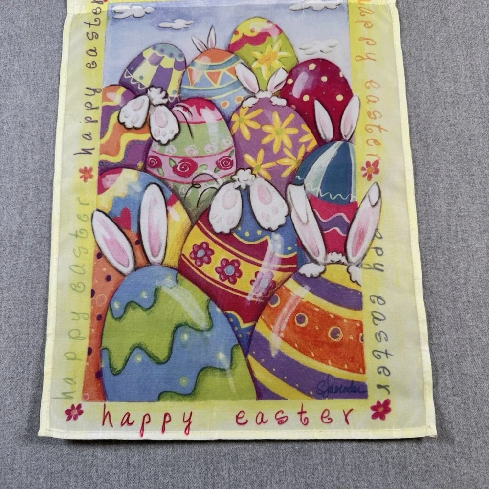 Easter House Flag Bunny & Eggs Egg Hunt Humor Yellow 12 X 17 Inch S.‎ LAVENDER